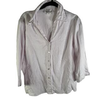 David N 100% Linen Button Front Blouse Pink Long Sleeve Collared Women's L